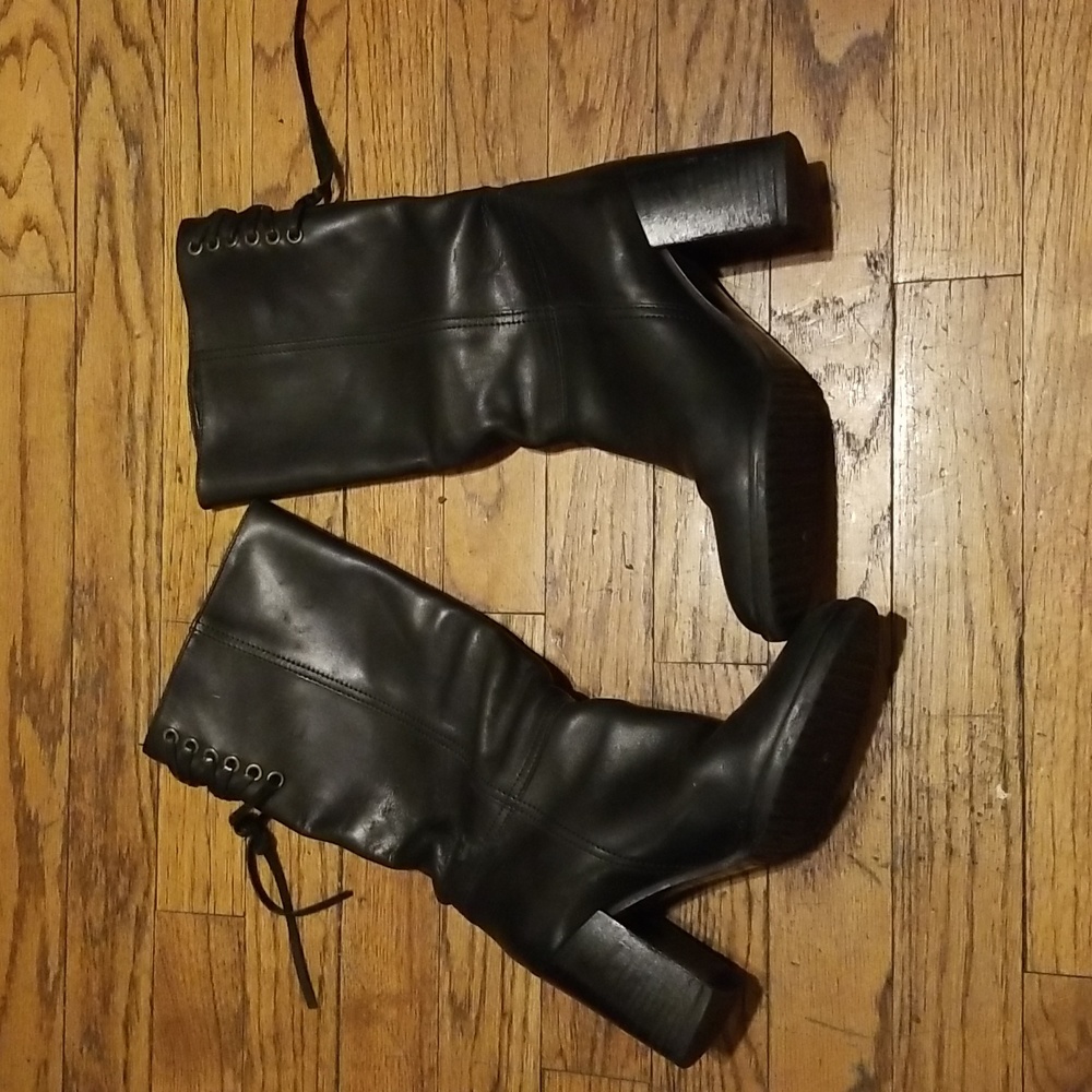 Coach P438 Coty Black Leather Tall Heel Boot Back